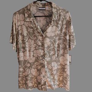 Croft & Barrow Womens Floral Print Blouse Petite XLarge sage & white color